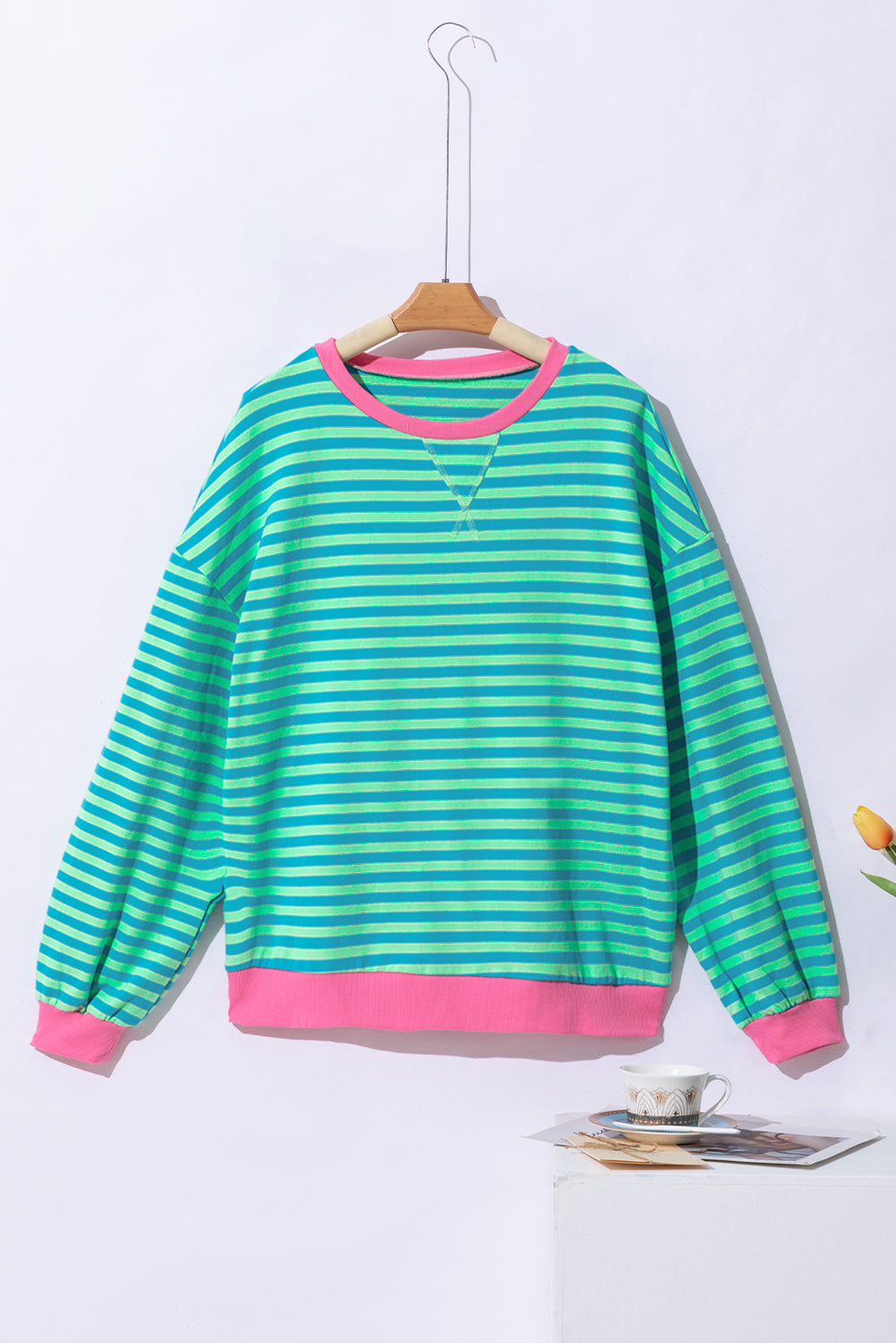 Sky Blue Stripe Oversized lightweight Sweatshirt