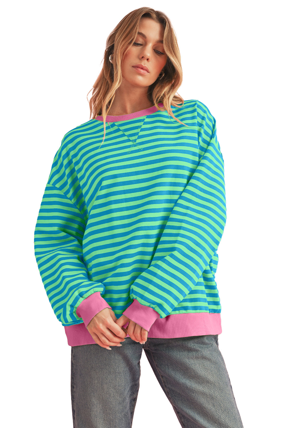 Sky Blue Stripe Oversized lightweight Sweatshirt