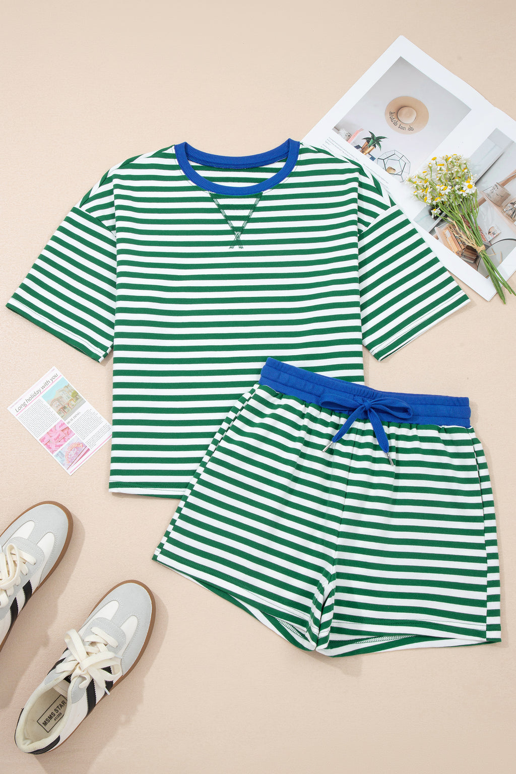 Green Stripe Drop Shoulder Set
