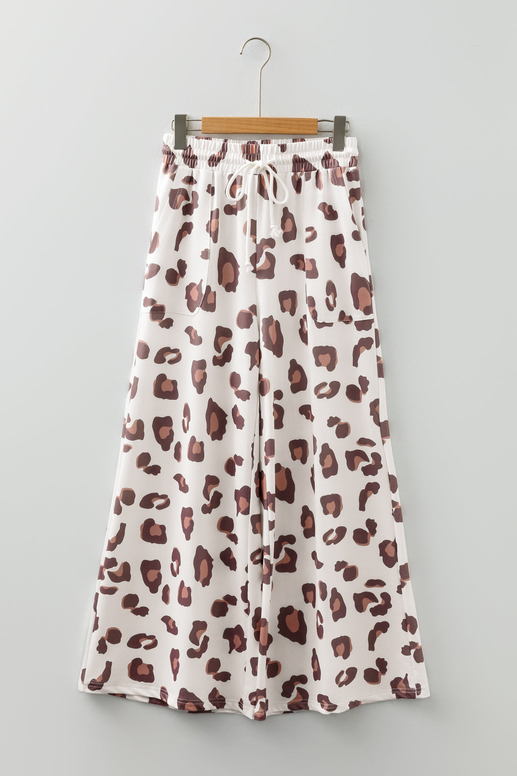 Beige Drawstring Leopard Pants