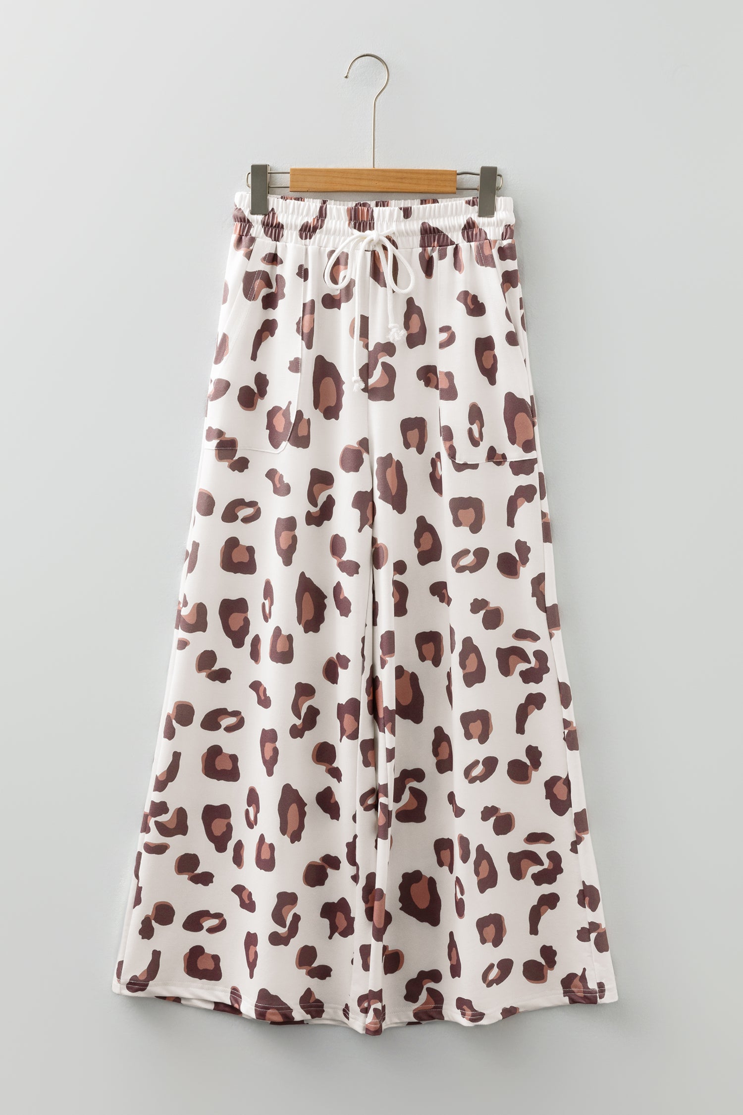 Beige Drawstring Leopard Pants